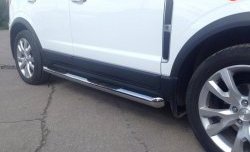 Защита порогов d76 мм с проступью Металл Дизайн Opel Antara рестайлинг (2010-2015) (полированная нержавейка)