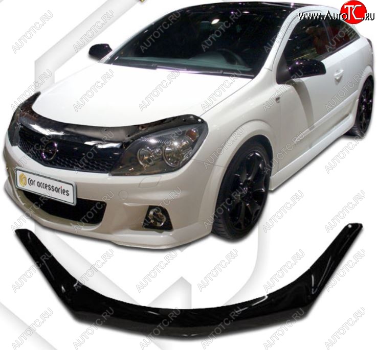 2 159 р. Дефлектор капота CA-Plastic  Opel Astra  H GTC (2004-2011) хэтчбек 3 дв. дорестайлинг, хэтчбек 3 дв. рестайлинг (серия Classic черный, Без надписи)  с доставкой в г. Кемерово