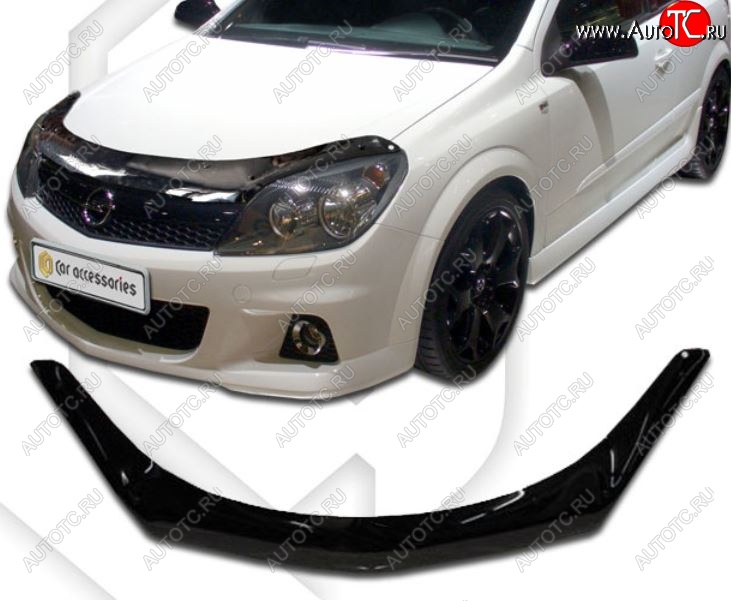 2 299 р. Дефлектор капота CA-Plastiс  Opel Astra  H (2004-2007) седан дорестайлинг (серия Classic черный, Без надписи)  с доставкой в г. Кемерово