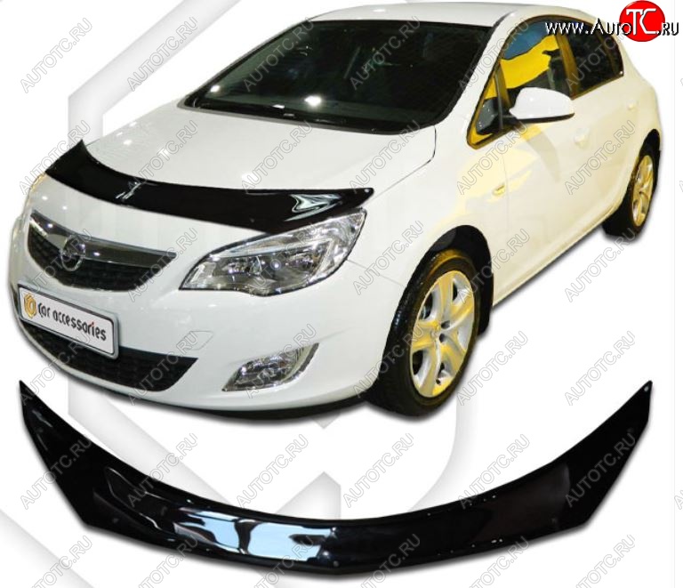 2 799 р. Дефлектор капота CA-Plastiс  Opel Astra  J (2012-2017) хэтчбек 5 дв.  рестайлинг (Шелкография черная)  с доставкой в г. Кемерово