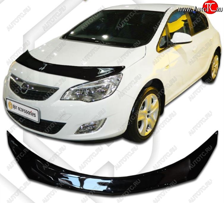 3 399 р. Дефлектор капота CA-Plastiс Opel Astra J универсал рестайлинг (2012-2017) (Classic черный, Без надписи)  с доставкой в г. Кемерово