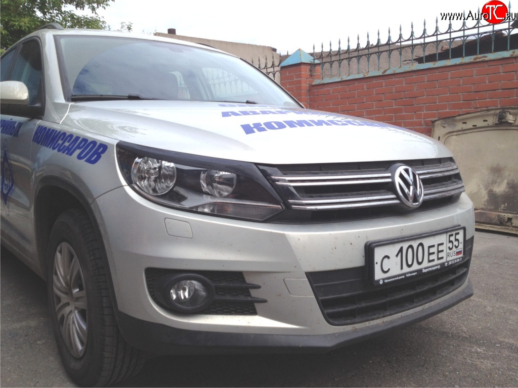 1 859 р. Реснички Sport на фары Volkswagen Tiguan NF рестайлинг (2011-2017) (Неокрашенные)  с доставкой в г. Кемерово