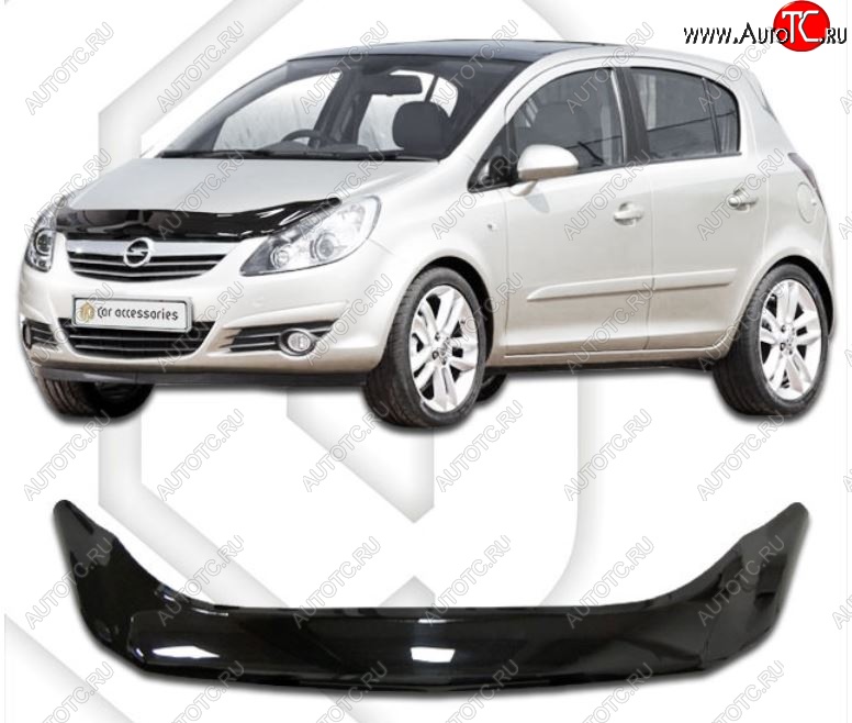 3 199 р. Дефлектор капота CA-Plastiс  Opel Corsa  D (2006-2010)   дорестайлинг, хэтчбэк 5 дв. (Classic черный, Без надписи)  с доставкой в г. Кемерово