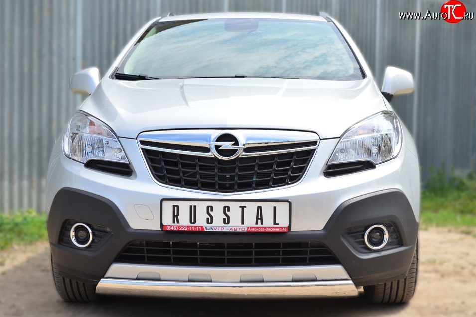 11 599 р. Защита переднего бампера (Ø75х42 мм, нержавейка) Russtal Opel Mokka  дорестайлинг (2012-2016)  с доставкой в г. Кемерово