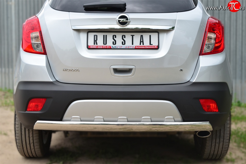 11 599 р. Защита заднего бампера (Ø75x42 мм, нержавейка) Russtal Opel Mokka  дорестайлинг (2012-2016)  с доставкой в г. Кемерово