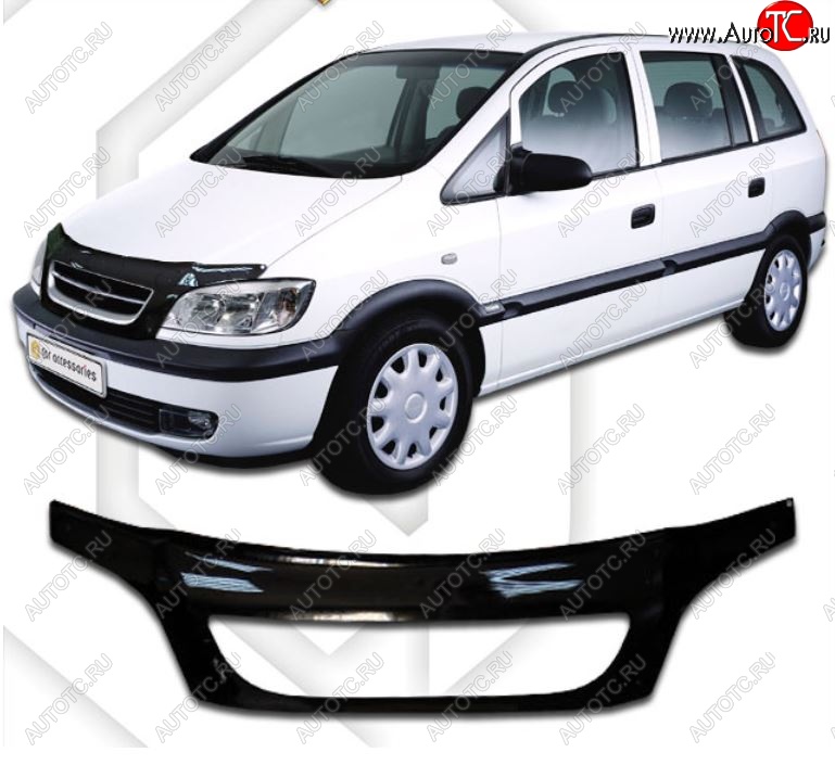 3 399 р. Дефлектор капота CA-Plastiс exclusive Opel Zafira A (1999-2006) (Classic черный, Без надписи)  с доставкой в г. Кемерово