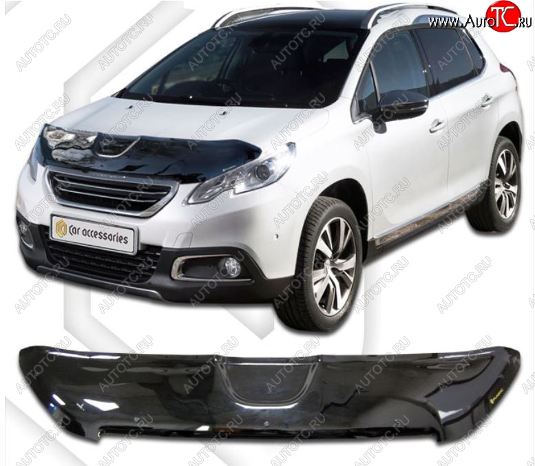 3 199 р. Дефлектор капота CA-Plastic Peugeot 2008  дорестайлинг (2013-2016) (Classic черный, Без надписи)  с доставкой в г. Кемерово