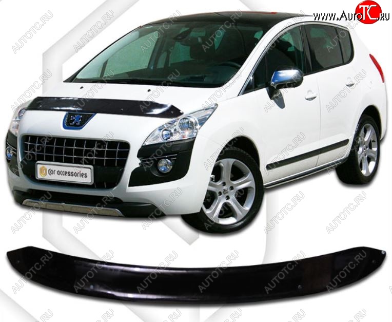 1 899 р. Дефлектор капота CA-Plastic Peugeot 3008 дорестайлинг (2009-2013) (Classic черный, Без надписи)  с доставкой в г. Кемерово