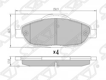 1 089 р. Колодки тормозные SAT (передние) Peugeot 308 T7 универсал дорестайлинг (2007-2011)  с доставкой в г. Кемерово. Увеличить фотографию 1