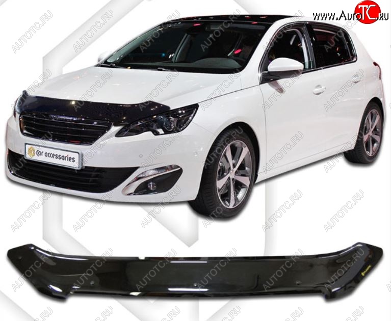 2 969 р. Дефлектор капота CA-Plastic Peugeot 308 T9 хэтчбек 5 дв. дорестайлинг (2013-2018) (Classic черный, Без надписи)  с доставкой в г. Кемерово