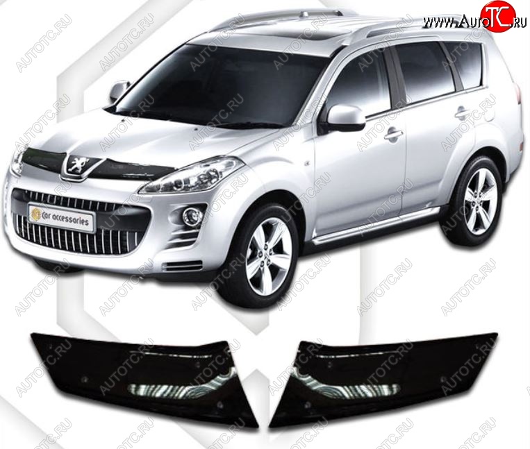 1 959 р. Дефлектор капота CA-Plastic  Peugeot 4007 (2007-2012) (Classic черный, Без надписи)  с доставкой в г. Кемерово
