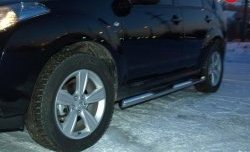 Защита порогов с проступью d76 мм Металл Дизайн Peugeot 4007 (2007-2012) (полированная нержавейка)