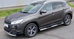 83 999 р. Защита порогов с пластиковыми вставками для ног из круглой трубы диаметром 76 мм Russtal Peugeot 4008 (2012-2017) (Защита порогов с со скосами на торцах (вариант 1))  с доставкой в г. Кемерово. Увеличить фотографию 2
