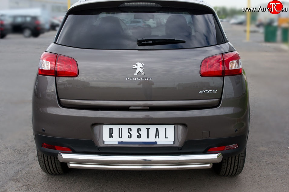 12 799 р. Защита заднего бампера (Ø76 и 42 мм, нержавейка) SLITKOFF  Peugeot 4008 (2012-2017) (с короткой нижней трубой)  с доставкой в г. Кемерово