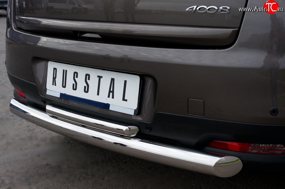 12 799 р. Защита заднего бампера (Ø76 и 42 мм, нержавейка) SLITKOFF  Peugeot 4008 (2012-2017) (с короткой верхней трубой)  с доставкой в г. Кемерово