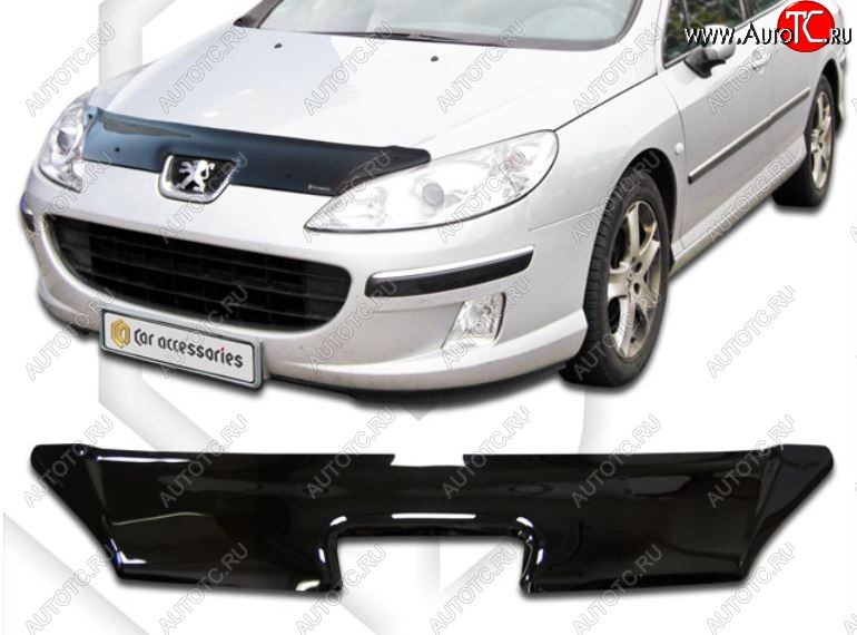 2 969 р. Дефлектор капота CA-Plastic Peugeot 407 седан (2004-2010) (Classic черный, Без надписи)  с доставкой в г. Кемерово