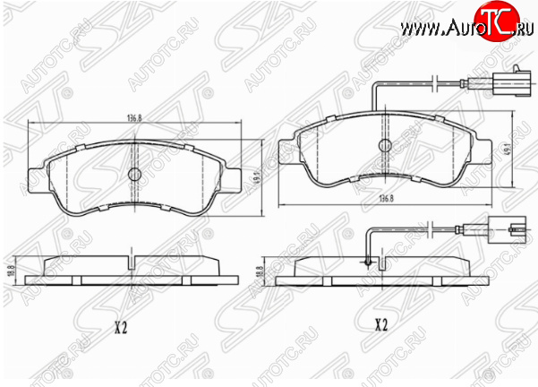 1 149 р. Комплект задних тормозных колодок SAT (с датчиком износа) Peugeot Boxer 250 (2006-2014)  с доставкой в г. Кемерово