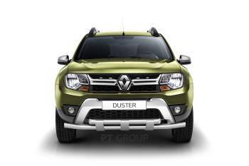 27 199 р. Защита переднего бампера PT GROUP двойная с пластинами Ø63/63мм (НПС) RENAULT Duster 2016-  Renault Duster  HS (2015-2021) рестайлинг (Нержавеющая полированная сталь)  с доставкой в г. Кемерово. Увеличить фотографию 3