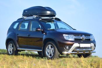 27 199 р. Защита переднего бампера PT GROUP двойная с пластинами Ø63/63мм (НПС) RENAULT Duster 2016-  Renault Duster  HS (2015-2021) рестайлинг (Нержавеющая полированная сталь)  с доставкой в г. Кемерово. Увеличить фотографию 5