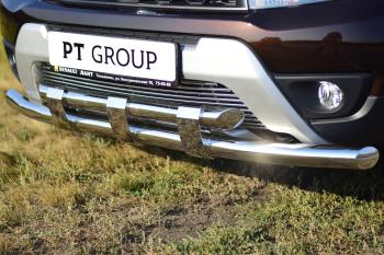 27 199 р. Защита переднего бампера PT GROUP двойная с пластинами Ø63/63мм (НПС) RENAULT Duster 2016-  Renault Duster  HS (2015-2021) рестайлинг (Нержавеющая полированная сталь)  с доставкой в г. Кемерово. Увеличить фотографию 6