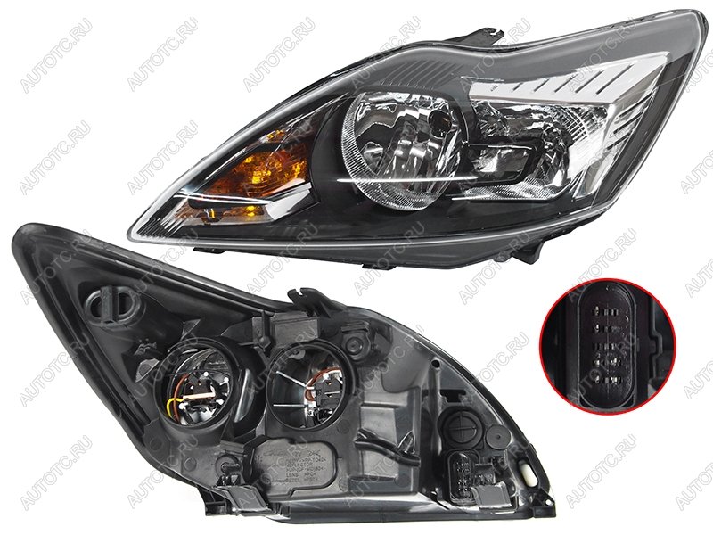 4 579 р. Левая фара SAT (с эл. корректором чёрная) Ford Focus 2 седан рестайлинг (2007-2011)  с доставкой в г. Кемерово