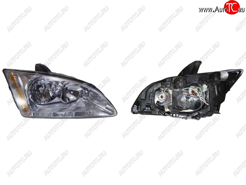 3 689 р. Правая фара SAT (хром) Ford Focus 2 универсал дорестайлинг (2004-2008)  с доставкой в г. Кемерово