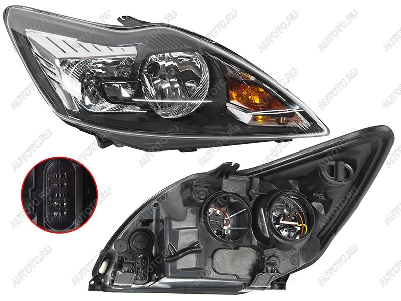 4 579 р. Правая фара SAT (с эл. корректором, чёрная) Ford Focus 2 седан рестайлинг (2007-2011)  с доставкой в г. Кемерово