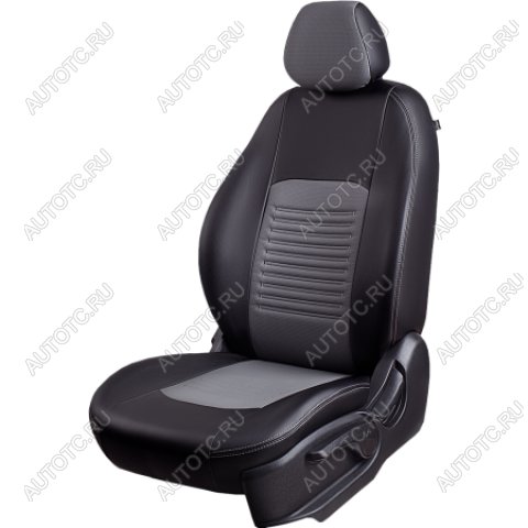 9 449 р. Чехлы для сидений Lord Autofashion Турин (экокожа, сплошная спинка, 2 П-образных подголовника) Renault Sandero (BS) (2009-2014) (Черный, вставка серая)  с доставкой в г. Кемерово