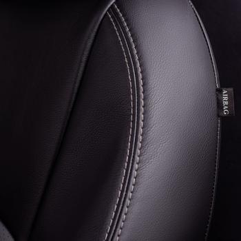 9 449 р. Чехлы для сидений Lord Autofashion Турин (экокожа, сплошная спинка, 2 П-образных подголовника) Renault Sandero (BS) (2009-2014) (Черный, вставка серая)  с доставкой в г. Кемерово. Увеличить фотографию 6