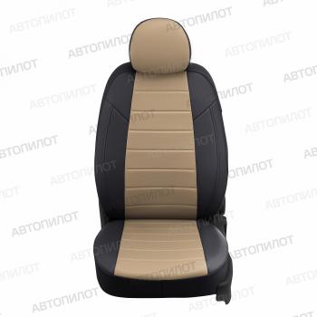 8 399 р. Чехлы на сиденья Экокожа (раздел. 40/60 экокожа) Автопилот Hyundai Solaris HCR седан дорестайлинг (2017-2020) (черный/темно-бежевый)  с доставкой в г. Кемерово. Увеличить фотографию 5