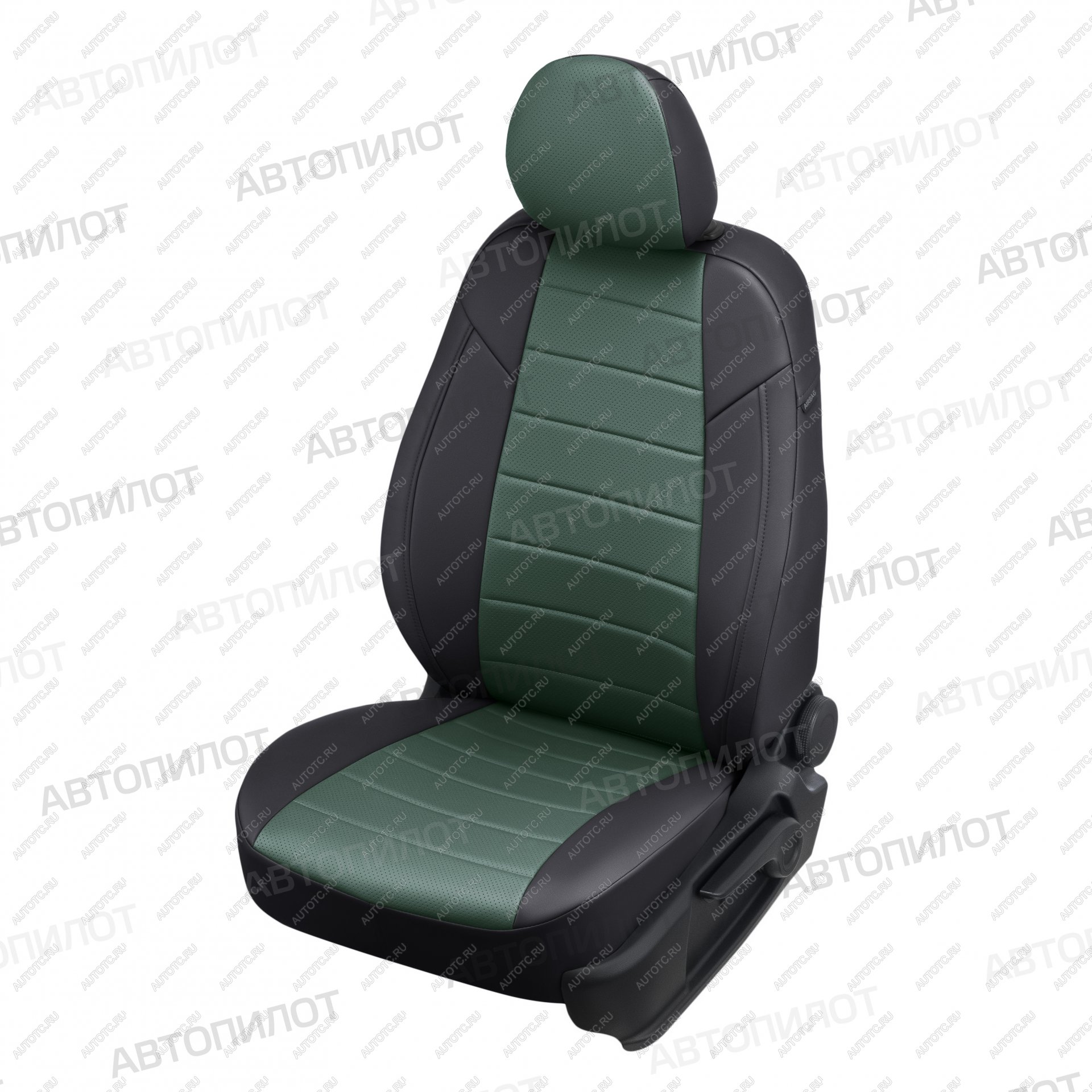 12 799 р. Чехлы на сиденья Экокожа (раздел. 40/60 без подлокот. экокожа) Автопилот  Skoda Rapid ( NH3,  NH1,  MK2) (2012-2025), Volkswagen Polo  Mk6 (2020-2022) (черный/зеленый)  с доставкой в г. Кемерово