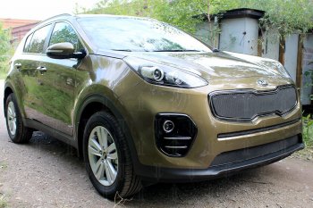 4 099 р. Защитная сетка в бампер (низ, ячейка 4х10 мм) Alfeco Премиум  KIA Sportage  4 QL (2016-2018) дорестайлинг (Чёрная)  с доставкой в г. Кемерово. Увеличить фотографию 3