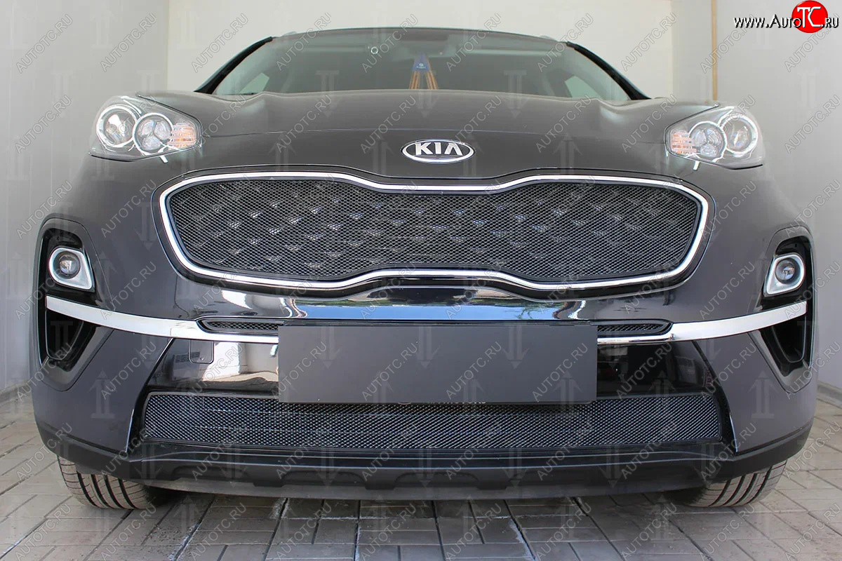 6 249 р. Защитная сетка в бампер (верх, ячейка 4х10 мм) Alfeco Премиум  KIA Sportage  4 QL (2018-2022) рестайлинг (Чёрная)  с доставкой в г. Кемерово