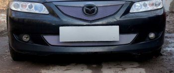 3 079 р. Защитная сетка в бампер (низ, ячейка 3х7 мм) Alfeco Стандарт Mazda 6 GG лифтбэк дорестайлинг (2002-2005) (Хром)  с доставкой в г. Кемерово. Увеличить фотографию 2