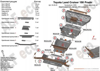 защита картера двигателя, рулевых тяг, КПП и РК (V-4,6, 4 части) Alfeco Lexus GX460  J150 (2009-2022) дорестайлинг, 1-ый рестайлинг, 2-ой рестайлинг (Алюминий 4 мм)
