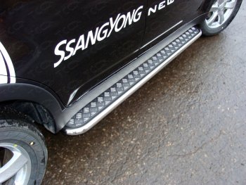 Пороги с площадкой 42,4 мм ТСС Тюнинг SSANGYONG Actyon рестайлинг (2013-2021) (серые)