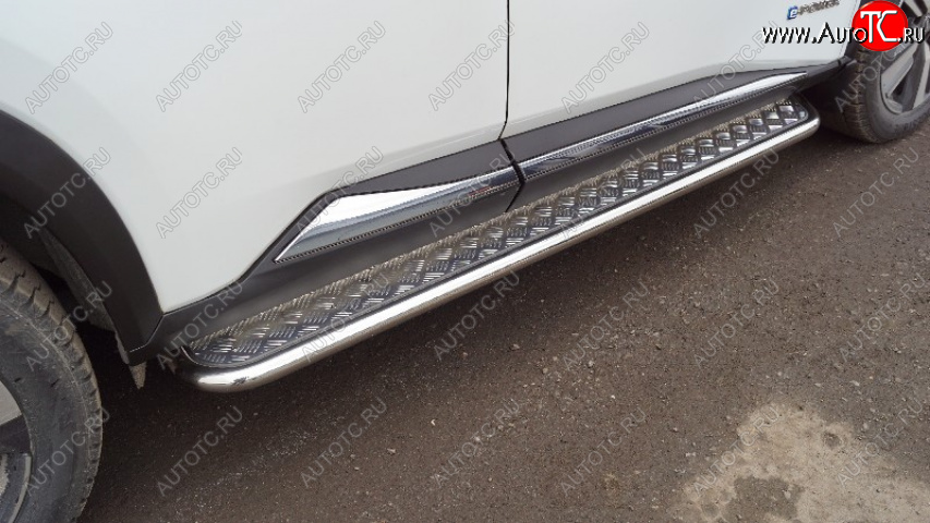 31 899 р. Пороги с площадкой 42,4 мм ТСС Тюнинг  Nissan X-trail  4 T33 (2021-2025) дорестайлинг (серые)  с доставкой в г. Кемерово