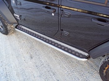 Пороги с площадкой 60,3 мм ТСС Тюнинг Jeep Wrangler JL 3 дв. дорестайлинг (2018-2024) (серые)