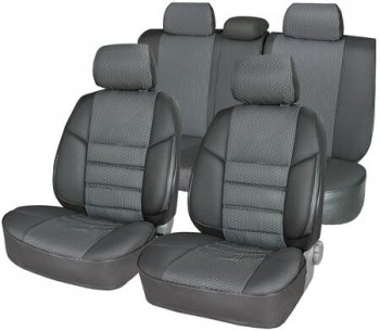 Комплект чехлов сидений (экокожа-жаккард) ПЕТРОВ А10 Skoda Octavia ( Tour A4 1U2,  Tour A4 1U5) (2000-2010) лифтбэк рестайлинг, универсал рестайлинг (темно-серый)