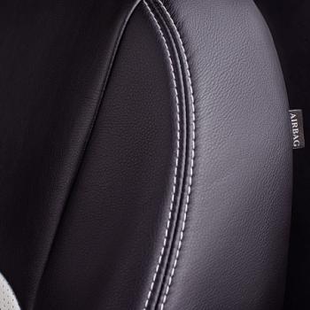 5 799 р. Комплект чехлов для сидений (РЗС 60/40 3Г Илана+Орегон) ТУРИН СТ Lord Autofashion KIA Soul SK3 (2018-2022) (черный, вставка белая, строчка белая)  с доставкой в г. Кемерово. Увеличить фотографию 2