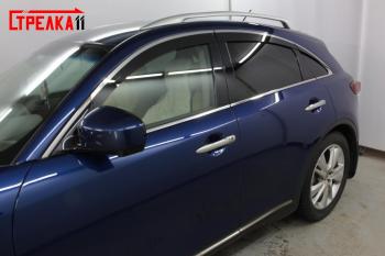 8 959 р. Дефлекторы окон 2D с хром накладками Стрелка11  INFINITI QX70  S51 (2013-2020) (черные)  с доставкой в г. Кемерово. Увеличить фотографию 2