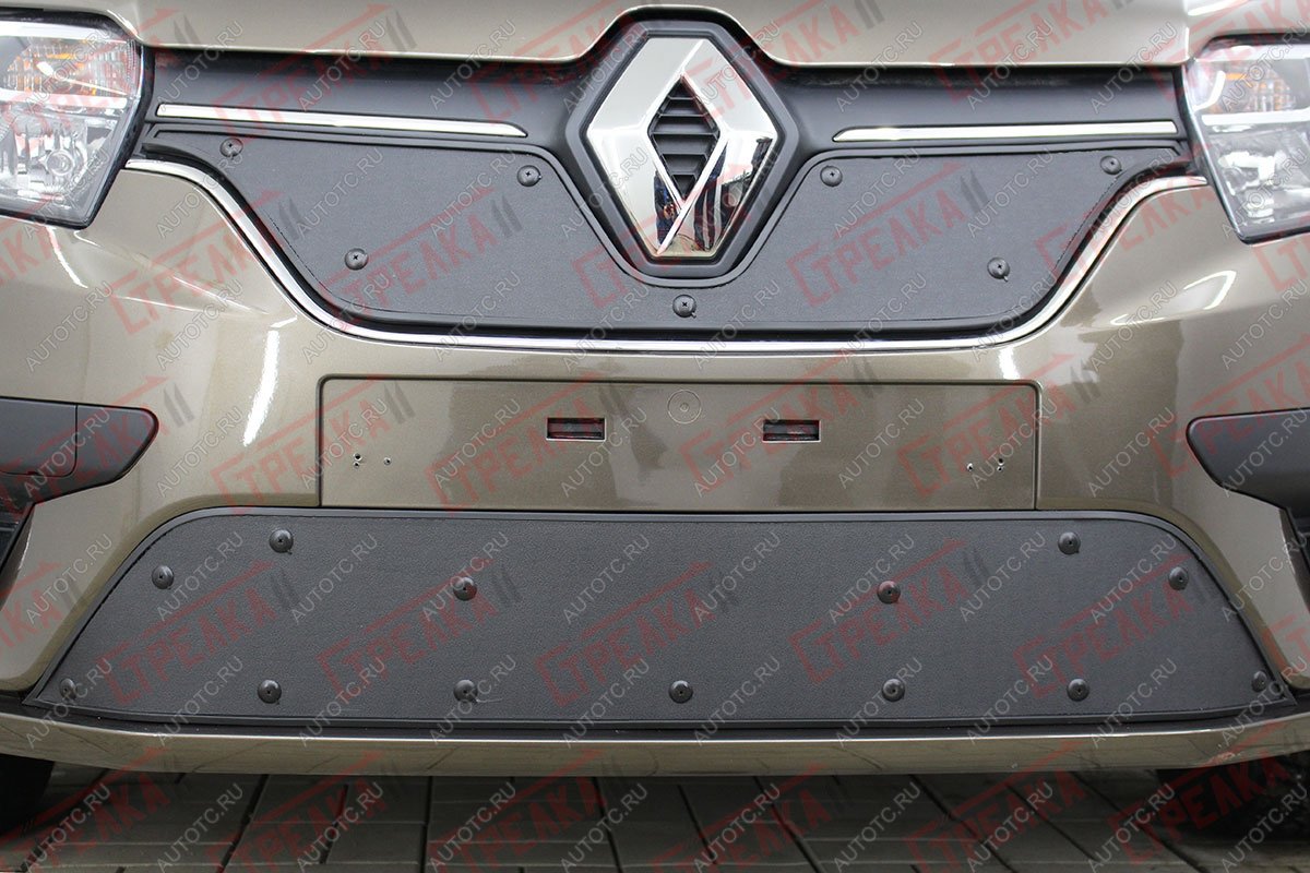 759 р. Зимняя заглушка решетки радиатора (низ) Стрелка11 Renault Sandero (B8) рестайлинг (2018-2025) (черная)  с доставкой в г. Кемерово