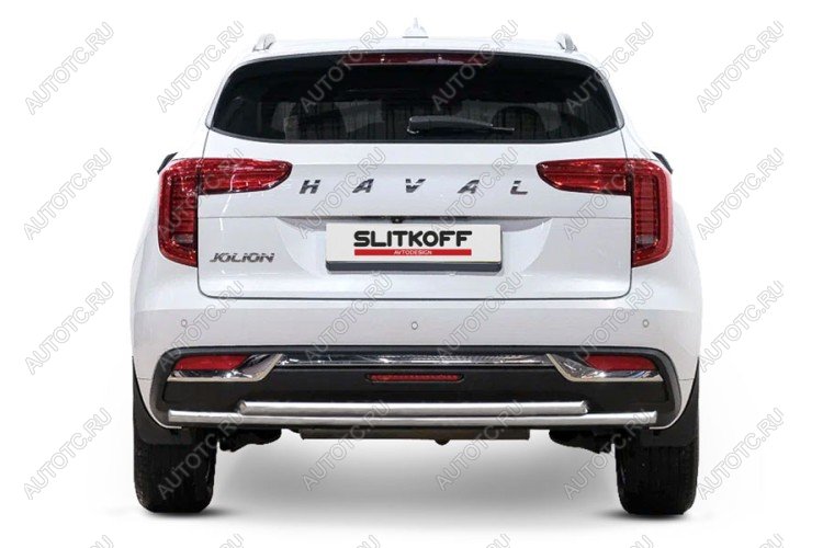 15 299 р. Защита заднего бампера d57+d42 (2WD) двойная Slitkoff  Haval Jolion (2020-2024) дорестайлинг (нержавейка полированная)  с доставкой в г. Кемерово