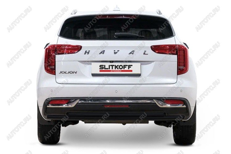 15 299 р. Защита заднего бампера d57+d42 (2WD) двойная Slitkoff  Haval Jolion (2020-2024) дорестайлинг (нержавейка с полимерным покрытием в цвет черный)  с доставкой в г. Кемерово