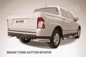 Защита заднего бампера уголки d57+d42 двойные Slitkoff SSANGYONG Actyon Sport (2012-2025) (нержавейка полированная)
