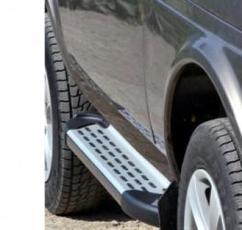 Пороги бумер алюминиевые с резинкой Техно Сфера Hyundai Santa Fe DM дорестайлинг (2012-2016)