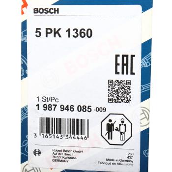 1 179 р. Ремень приводной поликлиновой 5PK1360 BOSCH BOSCH 1987946085  с доставкой в г. Кемерово. Увеличить фотографию 5
