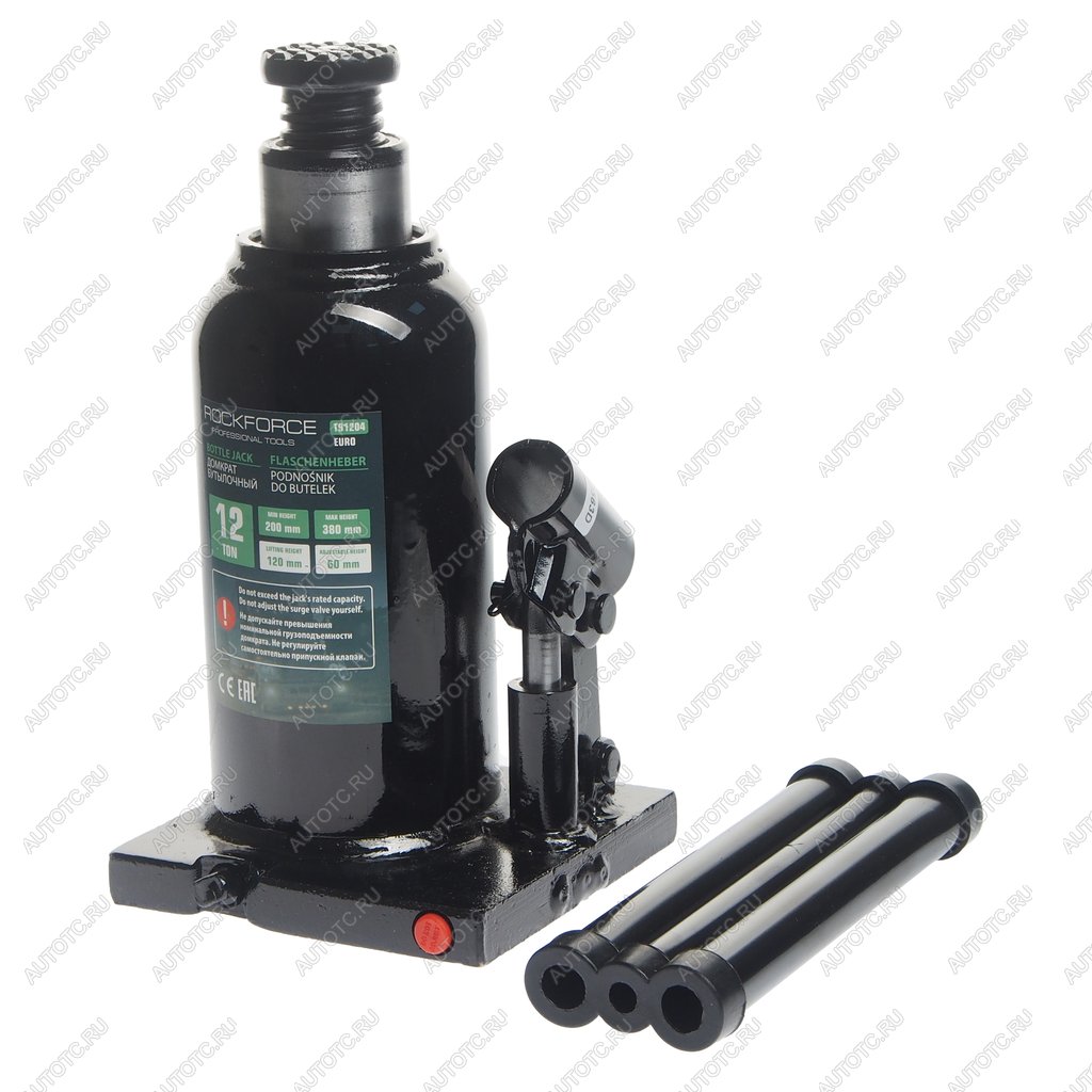 4 599 р. Домкрат бутылочный 12т 200-380мм с клапаном ROCKFORCE ROCKFORCE rf-t91204euro  с доставкой в г. Кемерово