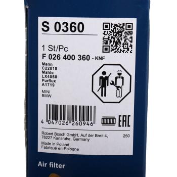 2 199 р. Фильтр воздушный BMW 2 (F45) MINI Cooper (F55) (1.52.0) BOSCH BOSCH f026400360  с доставкой в г. Кемерово. Увеличить фотографию 3