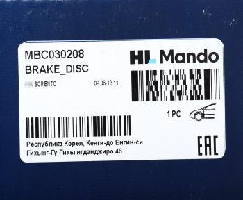 5 299 р. Диск тормозной KIA Sorento (06-) передний (1шт.) MANDO MANDO mbc030208  с доставкой в г. Кемерово. Увеличить фотографию 6